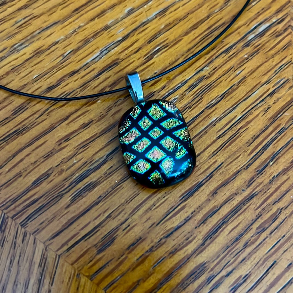 Bold Art Glass Pendant on Black Cord